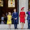 Le roi Philippe et la reine Mathilde de Belgique et leurs enfants la Princesse Elisabeth, le Prince Gabriel , le Prince Emmanuel et la Princesse Eléonore se rendent à la messe à l'occasion de la fête nationale Belge à Bruxelles le 21 juillet 2018