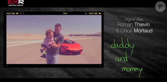 Matis, le fils de Chloé Mortaud et Romain Thiévin, prend le volant dans une vidéo pour l'école de pilotage Exotics Racing de son papa - novembre 2014