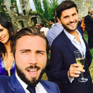 Christophe Beaugrand et son mari Ghislain en compagnie de Leila Ben Khalifa lors d'un mariage - Instagram, mai 2018