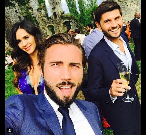 Christophe Beaugrand et son mari Ghislain en compagnie de Leila Ben Khalifa lors d'un mariage - Instagram, mai 2018