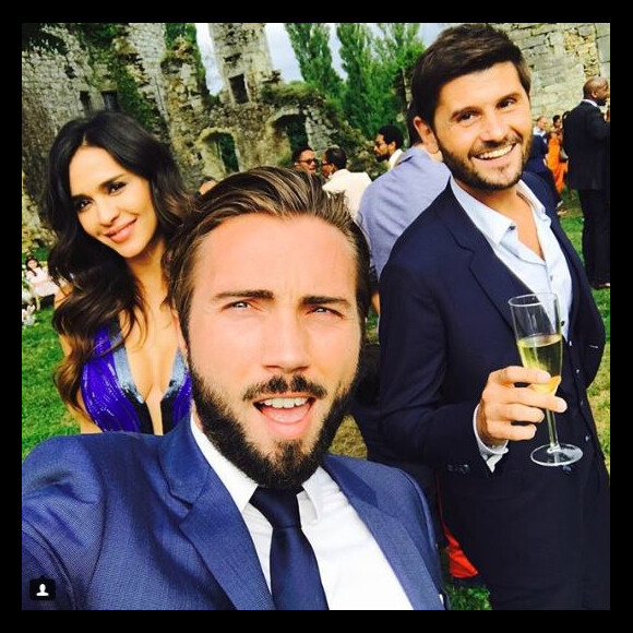 Christophe Beaugrand et son mari Ghislain en compagnie de Leila Ben Khalifa lors d'un mariage - Instagram, mai 2018