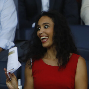 Aïda Touihri dans les tribunes du parc des princes lors du match de football de ligue 1, le Paris Saint-Germain (PSG) contre Le Stade Malherbe Caen Calvados Basse-Normandie à Paris, France, le 12 août 2018. Le PSG a gagné 3-0. © Marc Ausset-Lacroix/Bestimage