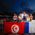 Exclusif - Delphine Wespiser, Mohamed Jerad (Directeur du Radisson Blu) et les Dj - Beach Party du Radisson Blu de Djerba, le 5 août 2018. © Philippe Doignon/Bestimage