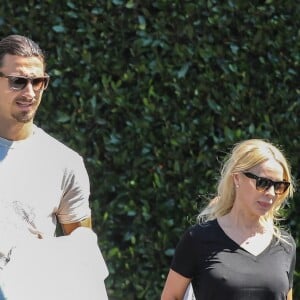 Exclusif - Zlatan Ibrahimovic est allé déjeuner avec sa femme Helena Seger et leurs fils Maximilian et Vincent, au restaurant "Cecconi's" à Los Angeles, le 3 août 2018.