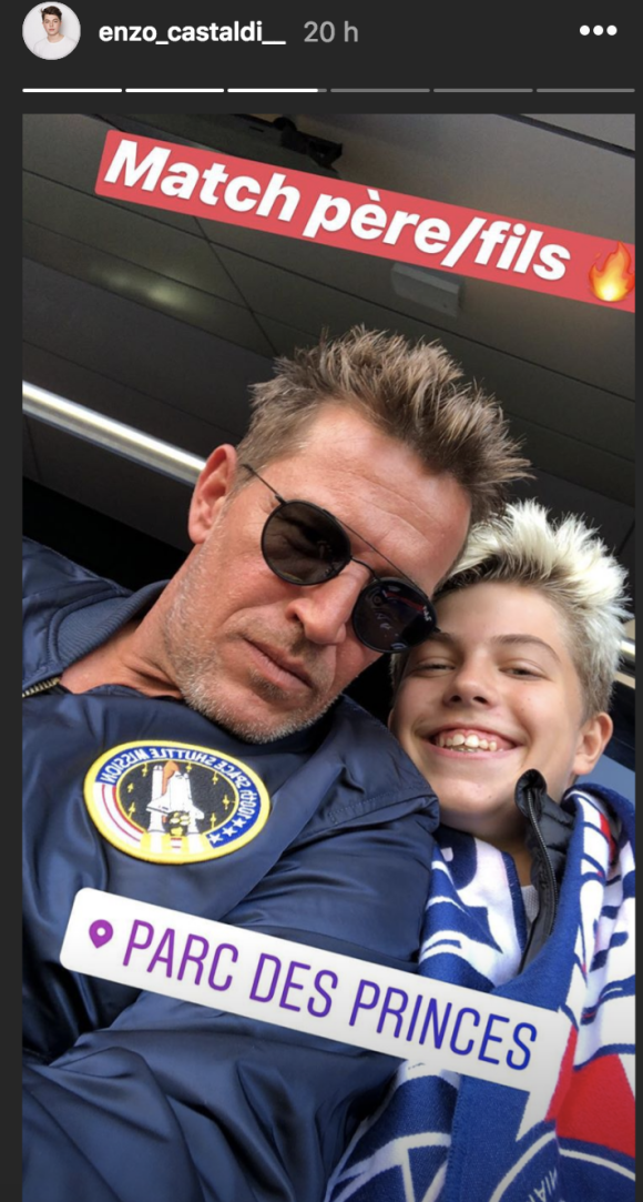 Benjamin Castaldi et son fils Enzo au match PSG - Angers - Instagram, 25 août 2018