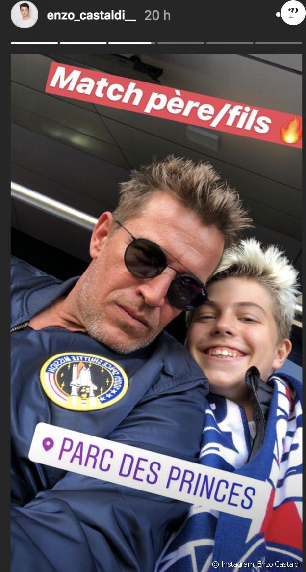 Benjamin Castaldi et son fils Enzo au match PSG - Angers - Instagram, 25 août 2018