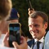 Le président Emmanuel Macron lors de la cérémonie du 74ème anniversaire de la libération de Bormes-les-Mimosas pendant la seconde guerre mondiale le 17 août 2018. © Luc Boutria / Nice Matin / Bestimage