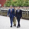Le prince Frederik de Danemark et le président de la République française Emmanuel Macron passent en revue les troupes danoises à la Citadelle - Le couple présidentiel français en visite d'État à Copenhague, Danemark, le 28 août 2018.