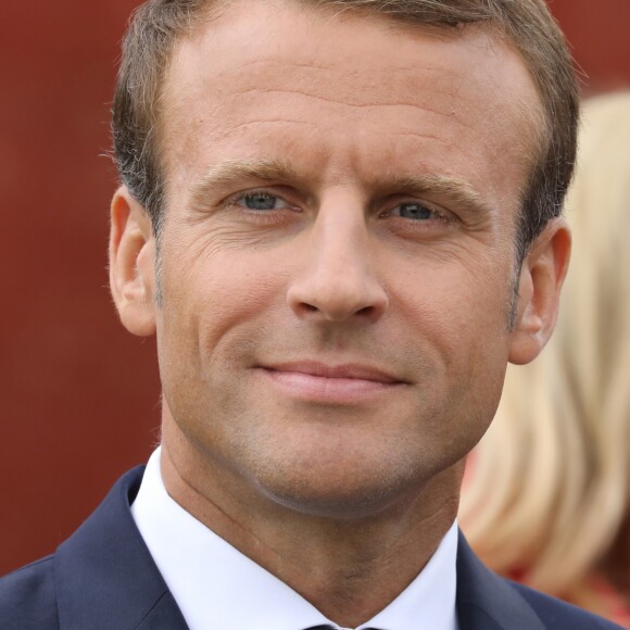 Le président de la République française Emmanuel Macron lors de la cérémonie de dépôt de gerbe au monument des soldats tombés à la citadelle de Copenhague - Le couple présidentiel français en visite d'État à Copenhague, Danemark, le 28 août 2018. © Ludovic Marin/Pool/Bestimage