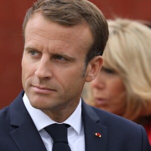 Le président de la République française Emmanuel Macron lors de la cérémonie de dépôt de gerbe au monument des soldats tombés à la citadelle de Copenhague - Le couple présidentiel français en visite d'État à Copenhague, Danemark, le 28 août 2018. © Ludovic Marin/Pool/Bestimage