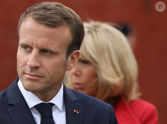 Le président de la République française Emmanuel Macron lors de la cérémonie de dépôt de gerbe au monument des soldats tombés à la citadelle de Copenhague - Le couple présidentiel français en visite d'État à Copenhague, Danemark, le 28 août 2018. © Ludovic Marin/Pool/Bestimage