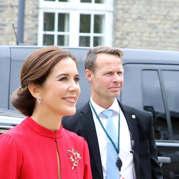 La première dame Brigitte Macron arrive à l'Académie royale des beaux-arts du Danemark à Copenhague avec la princesse Mary de Danemark le 28 août 2018. © Dominique Jacovides / Bestimage