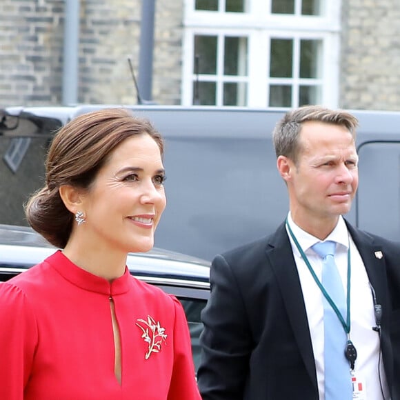 La première dame Brigitte Macron arrive à l'Académie royale des beaux-arts du Danemark à Copenhague avec la princesse Mary de Danemark le 28 août 2018. © Dominique Jacovides / Bestimage