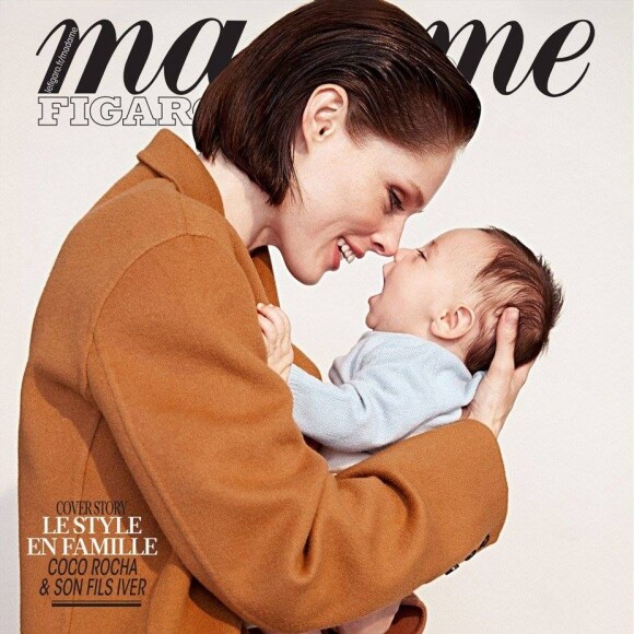 Coco Rocha et son fils Iver en couverture du magazine Madame Figaro. Photo par Max Abadian.