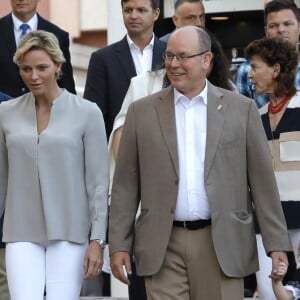 Jean Leonard de Massy, son fils Melchior, la princesse Charlène de Monaco avec le prince Jacques de Monaco, le prince Albert II de Monaco avec la princesse Gabriella de Monaco, la baronne Elisabeth Ann de Massy - Traditionnel Pique-nique des Monégasques dans les jardins du parc Princesse Antoinette à Monaco, le 31 août 2018 © Claudia Albuquerque/Bestimage