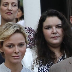 Gareth Wittstock, Jean Leonard de Massy, la princesse Charlène de Monaco, Mélanie de Massy, le prince Albert II de Monaco - Traditionnel Pique-nique des Monégasques dans les jardins du parc Princesse Antoinette à Monaco, le 31 août 2018. La famille a assisté à une danse folklorique animée par le groupe "La Paladienne". © Claudia Albuquerque/Bestimage