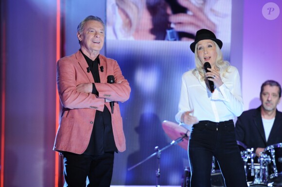 Exclusif - Herbert Léonard et Corinne Hermès - Enregistrement de l'émission 'Vivement Dimanche' dans le studio Gabriel à Paris, le 27 aout 2018. La diffusion de l'émission sera le 2 septembre 2018 à un nouvel horaire. © Guillaume Gaffiot/Bestimage