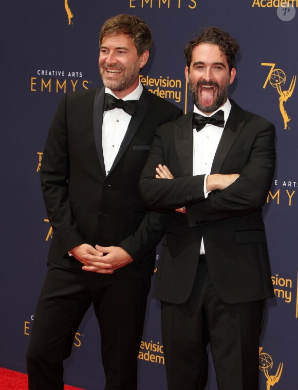 Mark Duplass et son frère Jay Duplass aux Primetime Creative Arts Emmy Awards au Microsoft Theater à Los Angeles, le 9 septembre 2018.