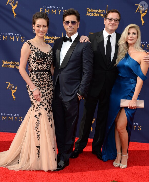 John et Caitlin Stamos avec Bob Saget et sa fiancée Kelly Rizzo aux Primetime Creative Arts Emmy Awards au Microsoft Theater à Los Angeles, le 9 septembre 2018.