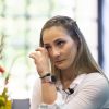 Conférence de presse de Kristina Vogel, championne olympique de sprint à vélo, paraplégique après un accident sur piste. À Berlin, le 12 septembre 2018.