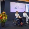 Conférence de presse de Kristina Vogel, championne olympique de sprint à vélo, paraplégique après un accident sur piste. À Berlin, le 12 septembre 2018.