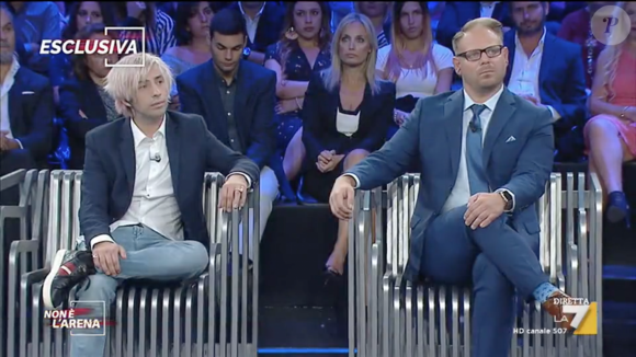 Jimmy Bennett donne une interview exclusive sur le plateau de "Non è l'Arena sur la chaîne italienne LA7, dimanche 23 septembre 2018. Il est accompagné de son avocat Gordon Sattro.