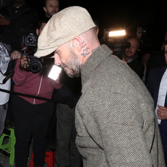 David Beckham arrive à la soirée "Victoria Beckham X Vogue" au Mark's Club lors de la London Fashion Week, le 16 septembre 2018.