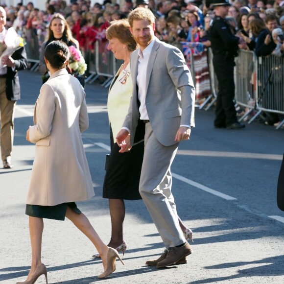 Le prince Harry, duc de Sussex, et Meghan Markle, duchesse de Sussex, inaugurent l'université technologique à Bognor Regis. C'est leur première visite dans le comté de Sussex depuis leur mariage. Le 3 octobre 2018.