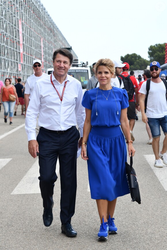 Exclusif - Christian Estrosi et sa femme Laura Tenoudji durant la journée d'essai du Grand Prix de France au Castellet le 23 juin 2018. © Bruno Bebert/Bestimage