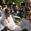 Maria Menounos et Keven Undergaro lors de la cérémonie de leur mariage orthodoxe dans une église du village d'Akovo en Grèce, le 6 octobre 2018. © Aristidis Vafeiadakis/Zuma Press/Bestimage