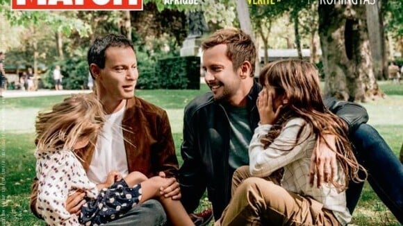 Marc-Olivier Fogiel en couverture de "Paris Match" avec son mari et leurs filles