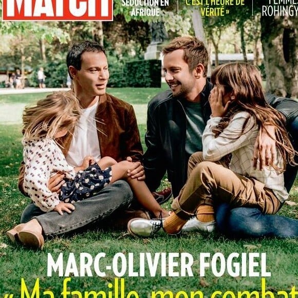 Marc-Olivier Fogiel en couverture de "Paris Match" avec son mari et leurs deux filles