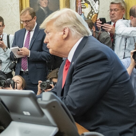 Kanye West rencontre Donald Trump au Bureau Oval, à la Maison Blanche. Washington, D.C., le 11 octobre 2018.