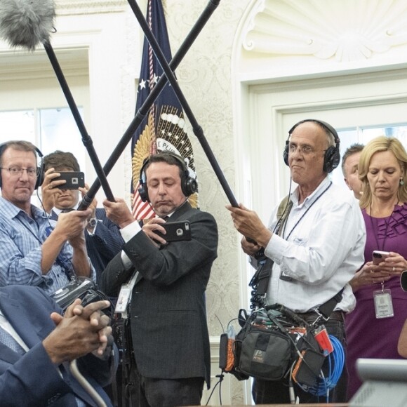 Kanye West rencontre Donald Trump au Bureau Oval, à la Maison Blanche. Washington, D.C., le 11 octobre 2018.