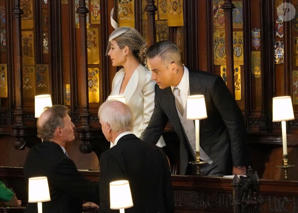 Robbie Williams et Ayda Field - Les invités arrivent à la chapelle St. George pour le mariage de la princesse Eugenie d'York et Jack Brooksbank au château de Windsor, Royaume Uni, le 12 octobre 2018.