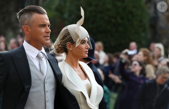 Robbie Williams et Ayda Field - Les invités arrivent à la chapelle St. George pour le mariage de la princesse Eugenie d'York et Jack Brooksbank au château de Windsor, Royaume Uni, le 12 octobre 2018.