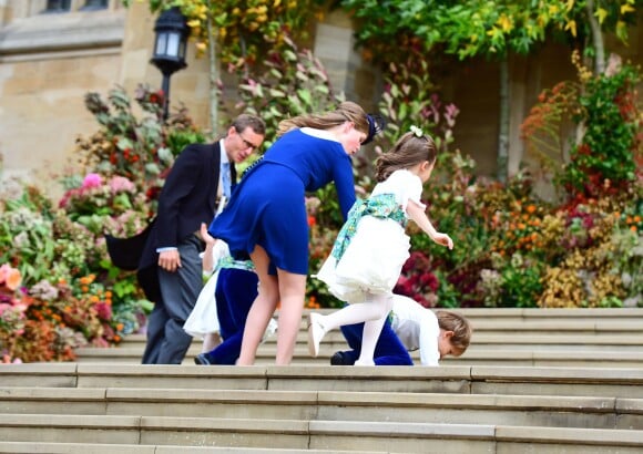 Louis de Givenchy, Lady Louise Mountbatten-Windsor - Les invités arrivent à la chapelle St. George pour le mariage de la princesse Eugenie d'York et Jack Brooksbank au château de Windsor, Royaume Uni, le 12 octobre 2018.