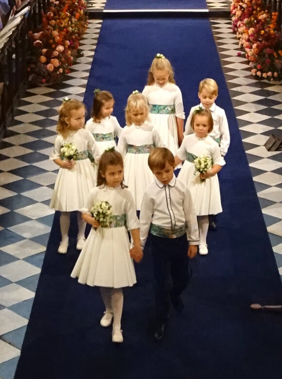 Le prince George de Cambridge et la princesse Charlotte de Cambridge - Cérémonie de mariage de la princesse Eugenie d'York et Jack Brooksbank en la chapelle Saint-George au château de Windsor, Royaume Uni le 12 octobre 2018.