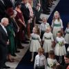 Les garçons et demoiselles d'honneur, dont le prince George et la princesse Charlotte de Cambridge, au mariage de la princesse Eugenie d'York et Jack Brooksbank en la chapelle Saint-George au château de Windsor, Royaume Uni, le 12 octobre 2018.