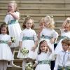 Les garçons et demoiselles d'honneur, dont le prince George et la princesse Charlotte de Cambridge, au mariage de la princesse Eugenie d'York et Jack Brooksbank en la chapelle Saint-George au château de Windsor, Royaume Uni, le 12 octobre 2018.