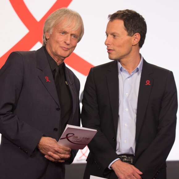 Exclusif - Dave et Marc-Olivier Fogiel - Enregistrement de l'émission du "Sidaction 2014 : La télé chante contre le Sida" le 24 mars 2014 au théâtre Mogador à Paris.