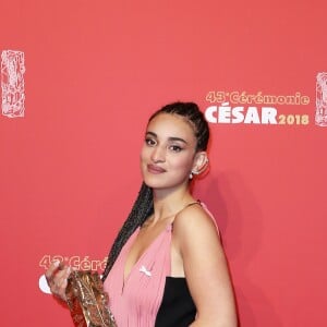 Camélia Jordana (César du meilleur espoir féminin pour le film "Le Brio") - Pressroom lors de la 43e cérémonie des Cesar à la salle Pleyel à Paris, le 2 mars 2018. © Dominique Jacovides - Olivier Borde / Bestimage