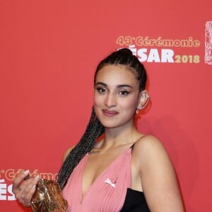 Camélia Jordana (César du meilleur espoir féminin pour le film "Le Brio") - Pressroom lors de la 43e cérémonie des Cesar à la salle Pleyel à Paris, le 2 mars 2018. © Dominique Jacovides - Olivier Borde / Bestimage