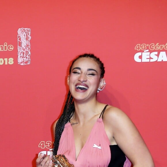 Camélia Jordana (César du meilleur espoir féminin pour le film "Le Brio") - Pressroom lors de la 43e cérémonie des Cesar à la salle Pleyel à Paris, le 2 mars 2018. © Dominique Jacovides - Olivier Borde / Bestimage