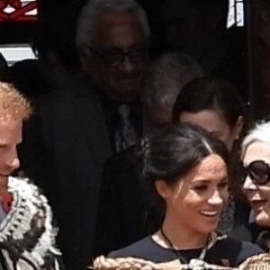 Le prince Harry, duc de Sussex, Meghan Markle, duchesse de Sussex (enceinte) lors d'une visite du site Te Papaiouru Marae à Rotorua, Nouvelle Zélande le 31 octobre 2018.