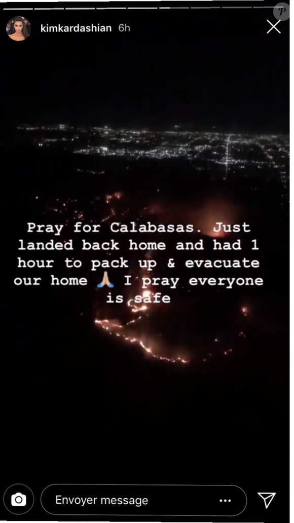 Kim Kardashian confie avoir été obligée d'évacuer son domicile de Calabasas en raison d'incendies. Le 8 novembre 2018.