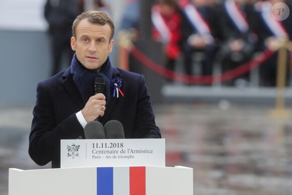 Emmanuel Macron - Cérémonie internationale du centenaire de l'armistice du 11 novembre 1918 à l'Arc de Triomphe à Paris. Le 11 novembre 2018.