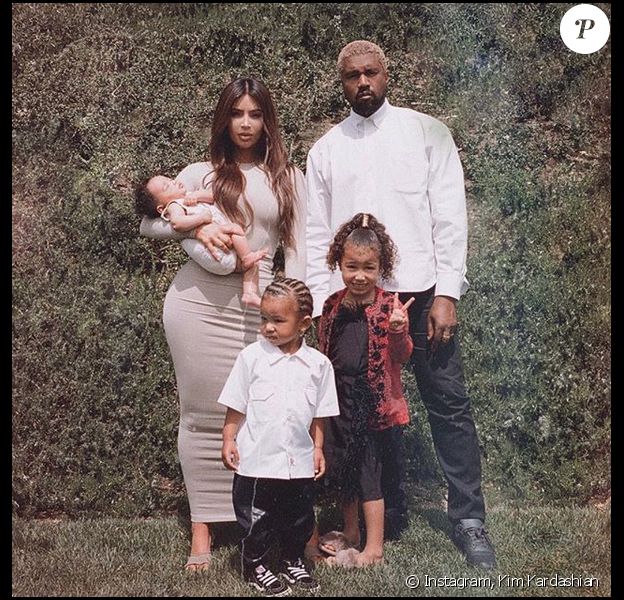Kim Kardashian, Kanye West et leurs trois enfants Chicago, Saint et North. Avril 2018.