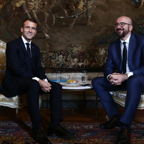 Le président Emmanuel Macron, Charles Michel, premier ministre de la Belgique - Le premier ministre de la Belgique et son épouse accueillent le président Emmanuel Macron et sa femme Brigitte au Palais d'Egmont à Bruxelles le 19 novembre 20118. © Stéphane Lemouton / Bestimage