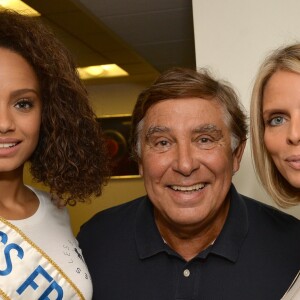 Alicia Aylies (Miss France 2017) , Jean-Pierre Foucault et Sylvie Tellier lors de la 13ème édition du Charity Day dans la salle des marchés d'Aurel BGC dans le quartier de la Bourse à Paris le 11 septembre 2017. © Veeren / Bestimage 11/09/2017 - Paris